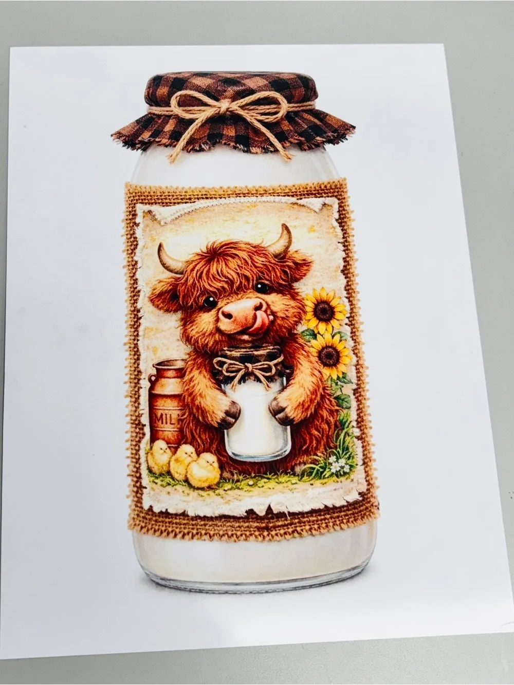 Highland Cow Mason Jar Cover – Brown & Cream